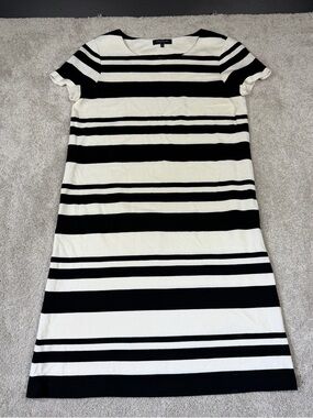 Lafayette 148 New York Striped Ponte Knit Shift Dress Size M Short Sleeve